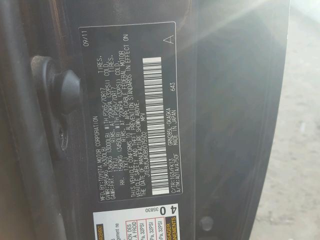 JTEBU5JR0B5075502 - 2011 TOYOTA 4RUNNER SR GRAY photo 10