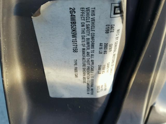 2G4WB52K9W1517158 - 1998 BUICK REGAL LS GRAY photo 10