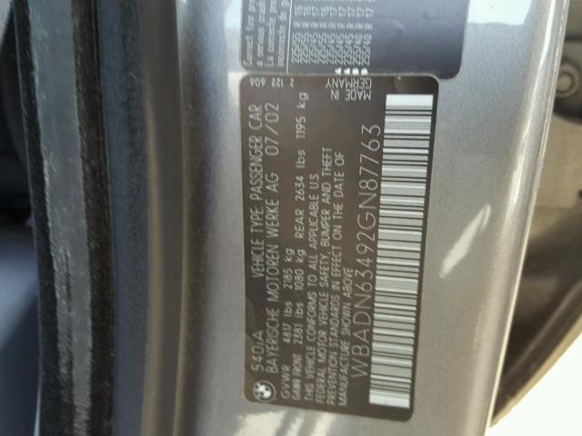 WBADN63492GN87763 - 2002 BMW 540 I AUTO CHARCOAL photo 10