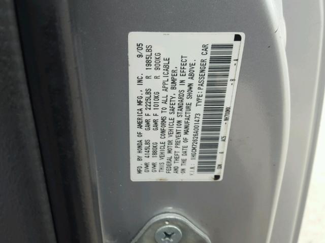 1HGCM72626A001473 - 2006 HONDA ACCORD EX SILVER photo 10