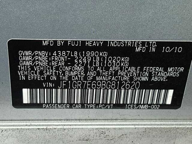 JF1GR7E69BG812620 - 2011 SUBARU IMPREZA WR SILVER photo 10