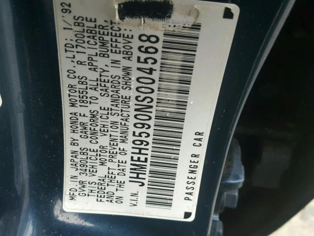 JHMEH9590NS004568 - 1992 HONDA CIVIC EX 蓝色 照片 10