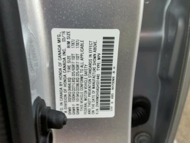 2HKRM3H54GH531440 - 2016 HONDA CR-V EX SILVER photo 10