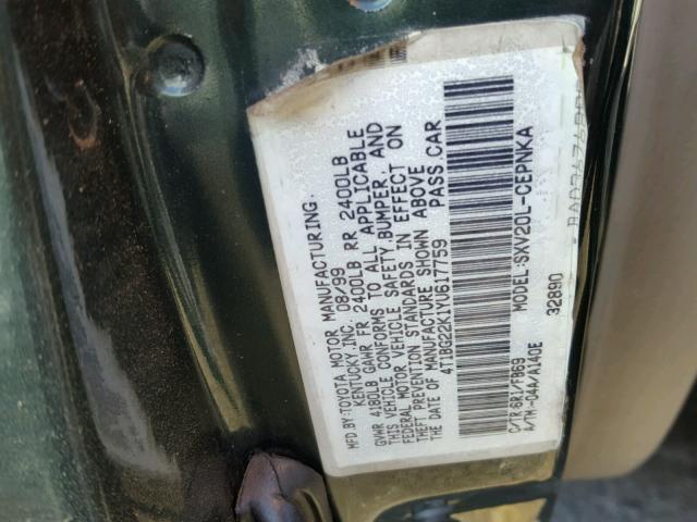 4T1BG22K1YU617759 - 2000 TOYOTA CAMRY CE GREEN photo 10