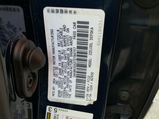 1NXBR32E07Z789757 - 2007 TOYOTA COROLLA CE BLUE photo 10