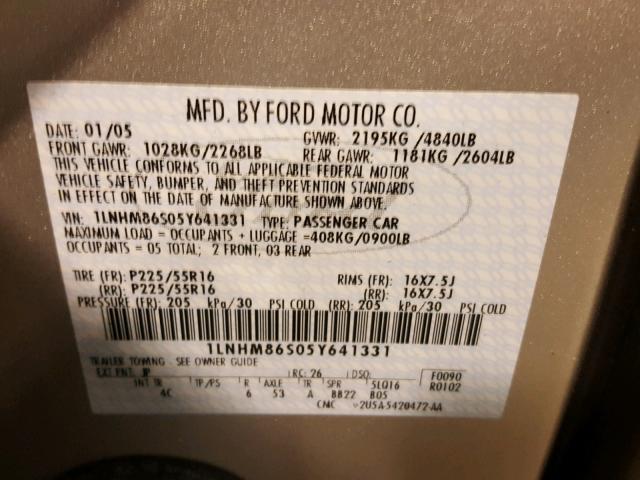 1LNHM86S05Y641331 - 2005 LINCOLN LS 银色 照片 10