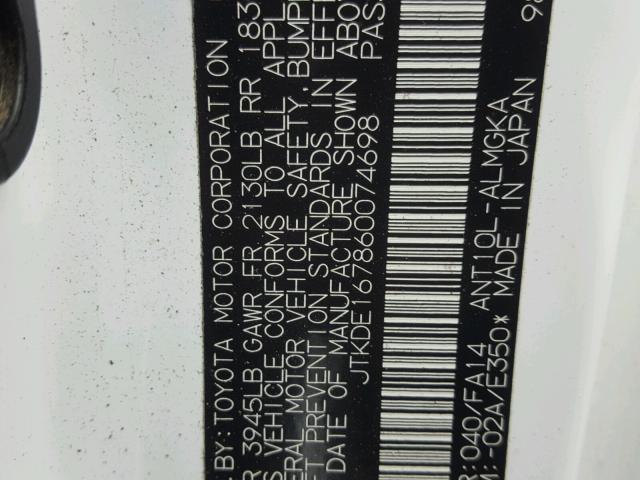 JTKDE167860074698 - 2006 TOYOTA SCION TC 白色 照片 10