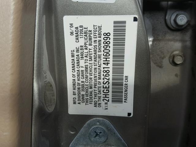 2HGES26814H609898 - 2004 HONDA CIVIC EX Bej foto 10