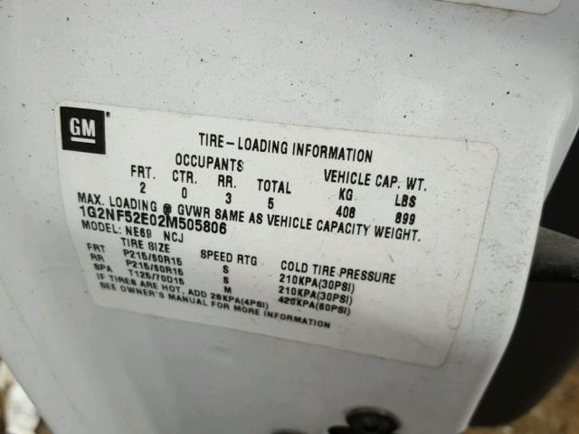 1G2NF52E02M505806 - 2002 PONTIAC GRAND AM S თეთრი ფოტო 10