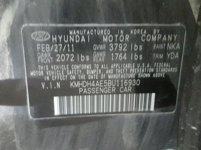 KMHDH4AE5BU116930 - 2011 HYUNDAI ELANTRA GL BLACK photo 10