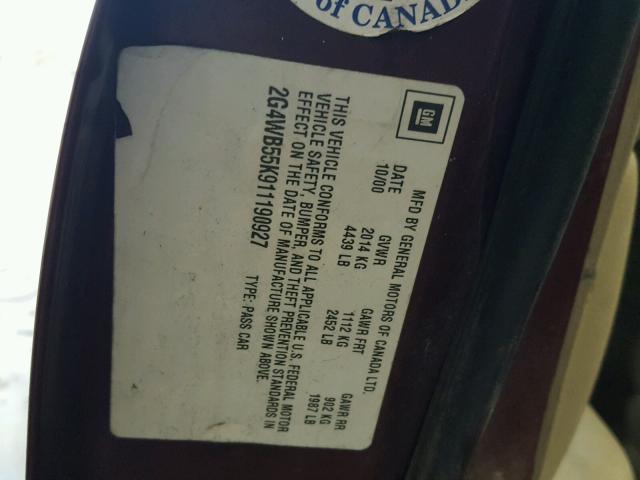 2G4WB55K911190927 - 2001 BUICK REGAL LS 红色 照片 10