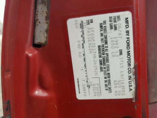 1FABP33S7HK261926 - 1987 FORD TEMPO SPOR RED photo 10