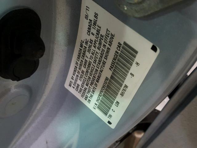 2HGFB2F97CH510790 - 2012 HONDA CIVIC EXL BLUE photo 10