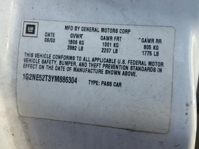 1G2NE52T3YM886304 - 2000 PONTIAC GRAND AM S 白色 照片 10