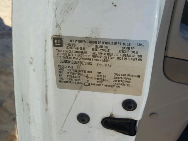 3GNCA13D28S670563 - 2008 CHEVROLET HHR LS Blanco foto 10