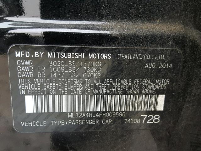 ML32A4HJ4FH009596 - 2015 MITSUBISHI MIRAGE ES BLACK photo 10