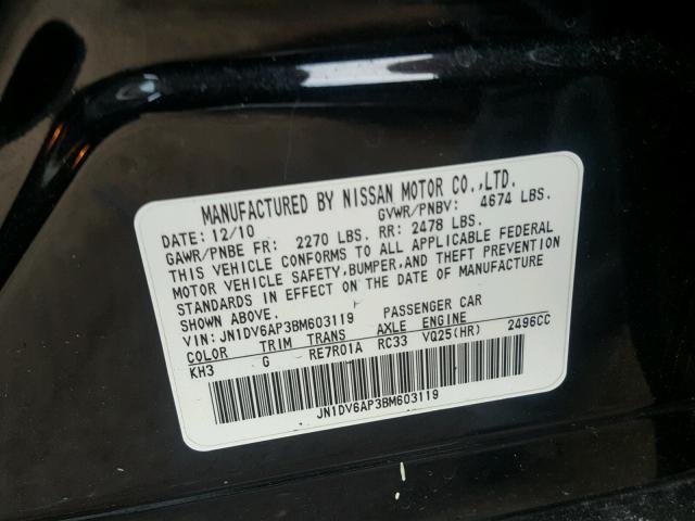 JN1DV6AP3BM603119 - 2011 INFINITI G25 BASE BLACK photo 10