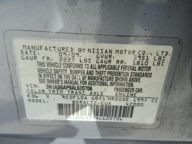 3N1AB6AP9AL620706 - 2010 NISSAN SENTRA 2.0 GRAY photo 10