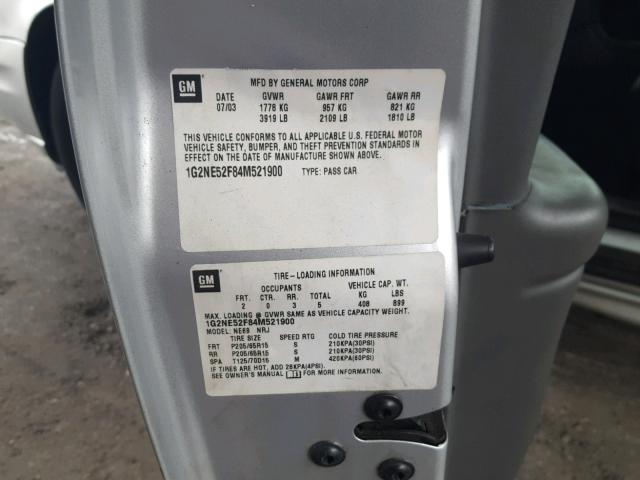 1G2NE52F84M521900 - 2004 PONTIAC GRAND AM S ვერცხლისფერი ფოტო 10