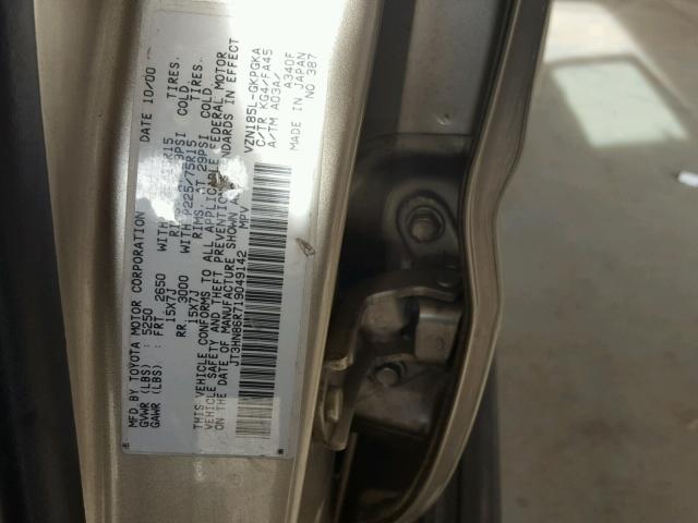 JT3HN86R719049142 - 2001 TOYOTA 4RUNNER SR GOLD photo 10