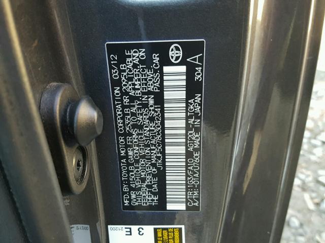 JTKJF5C78C3042341 - 2012 TOYOTA SCION TC 灰色 照片 10