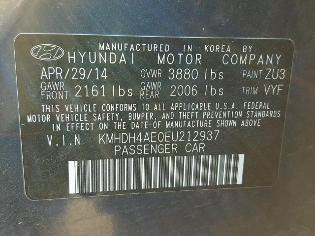 KMHDH4AE0EU212937 - 2014 HYUNDAI ELANTRA SE BLUE photo 10