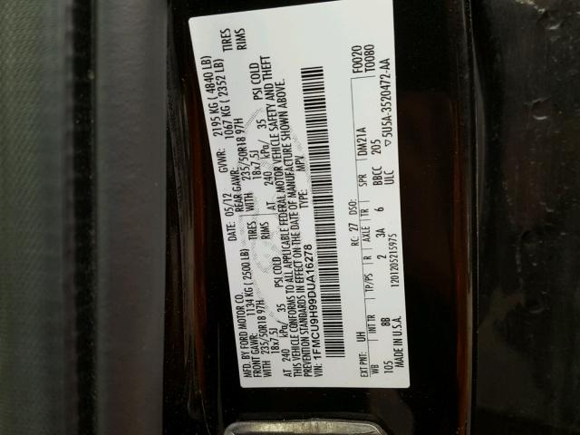 1FMCU9H99DUA16278 - 2013 FORD ESCAPE SEL BLACK photo 10