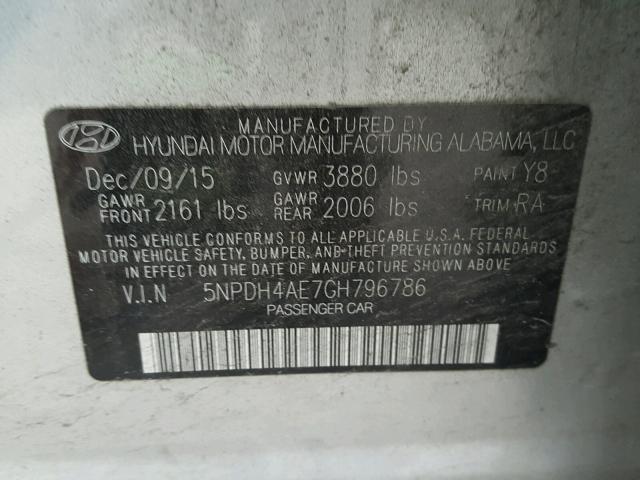 5NPDH4AE7GH796786 - 2016 HYUNDAI ELANTRA SE SILVER photo 10