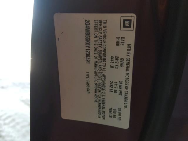 2G4WB55K6Y1230391 - 2000 BUICK REGAL LS BURGUNDY photo 10