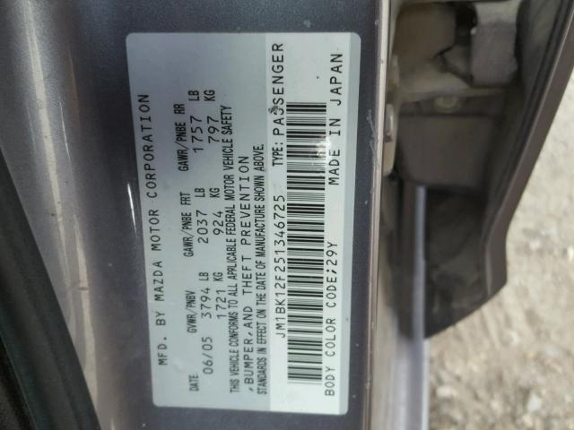 JM1BK12F251346725 - 2005 MAZDA 3 I SILVER photo 10