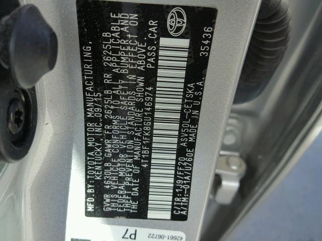 4T1BF1FK8GU146974 - 2016 TOYOTA CAMRY LE SILVER photo 10