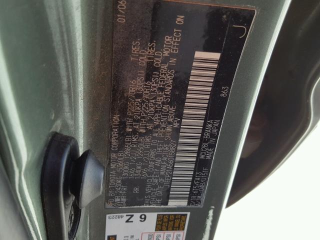 JTEEP21A560158827 - 2006 TOYOTA HIGHLANDER GREEN photo 10