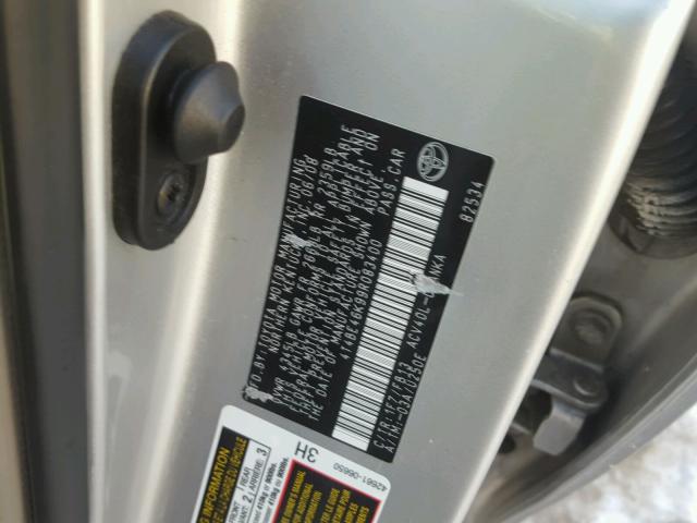 4T4BE46K99R083400 - 2009 TOYOTA CAMRY BASE SILVER photo 10