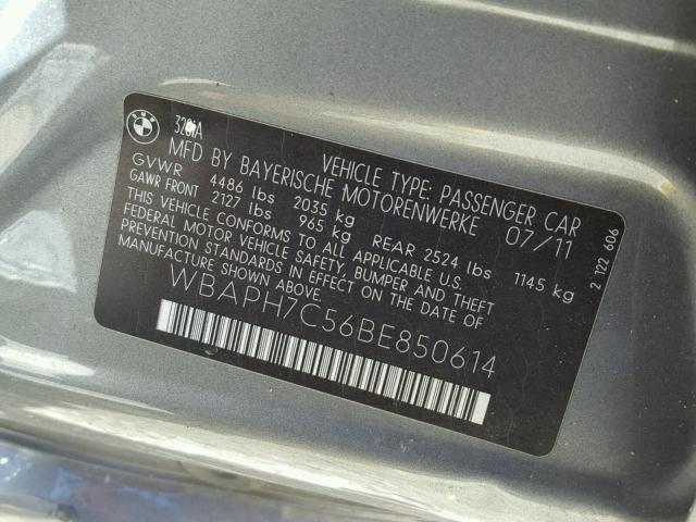 WBAPH7C56BE850614 - 2011 BMW 328 I GRAY photo 10