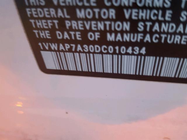 1VWAP7A30DC010434 - 2013 VOLKSWAGEN PASSAT S WHITE photo 10