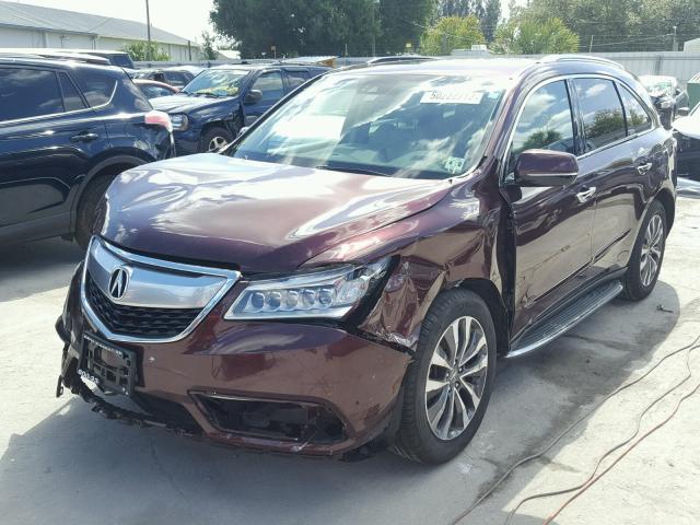 5FRYD4H49GB013071 - 2016 ACURA MDX TECHNO BURGUNDY photo 2