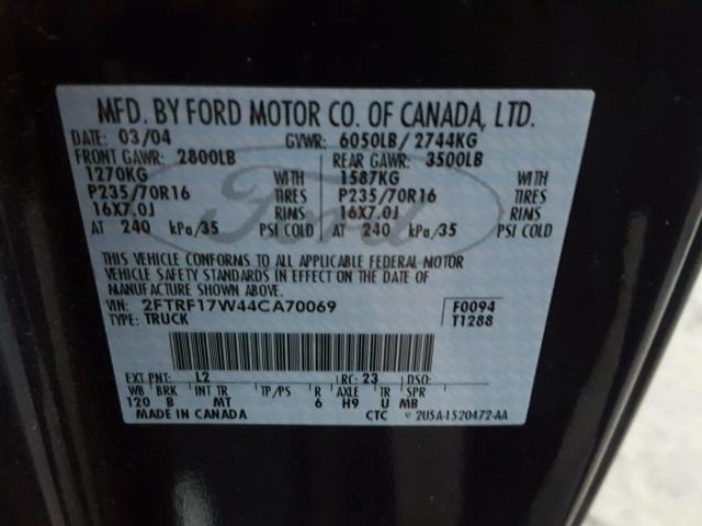 2FTRF17W44CA70069 - 2004 FORD F-150 HERI BLUE photo 10