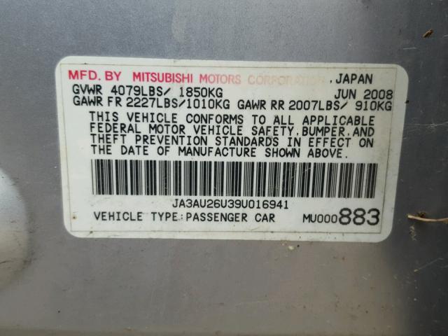 JA3AU26U39U016941 - 2009 MITSUBISHI LANCER ES/ SILVER photo 10