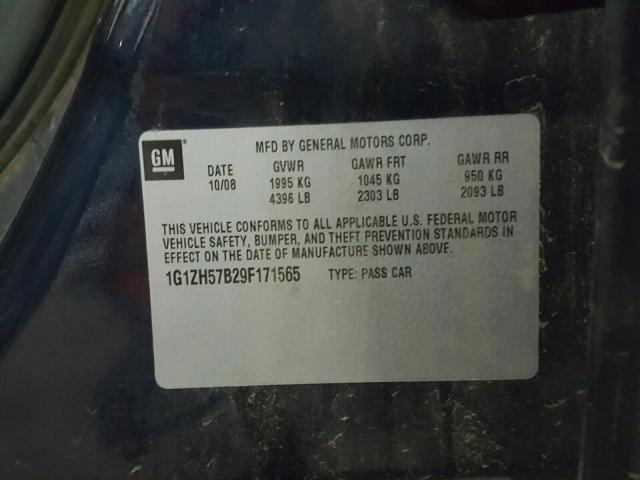 1G1ZH57B29F171565 - 2009 CHEVROLET MALIBU 1LT BLUE photo 10