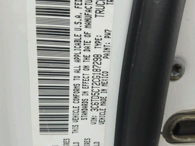 3C6TD5CT2CG187298 - 2012 DODGE RAM 2500 S WHITE photo 10