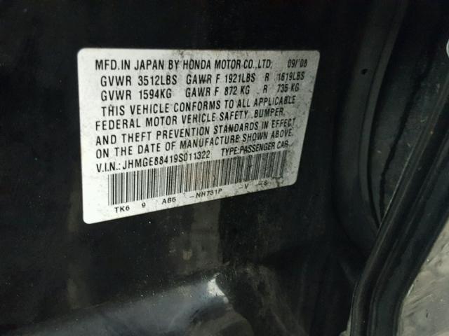 JHMGE88419S011322 - 2009 HONDA FIT SPORT BLACK photo 10