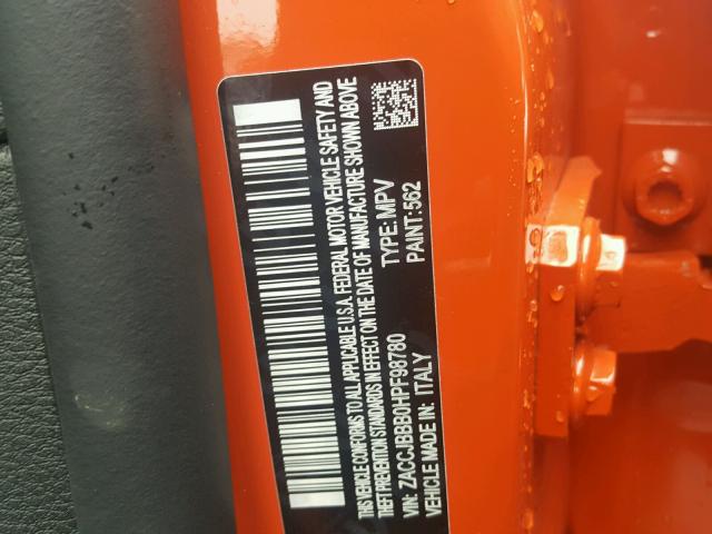 ZACCJBBB0HPF98780 - 2017 JEEP RENEGADE L ORANGE photo 10