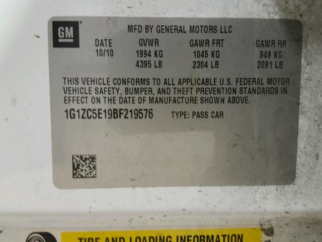 1G1ZC5E19BF219576 - 2011 CHEVROLET MALIBU 1LT WHITE photo 10