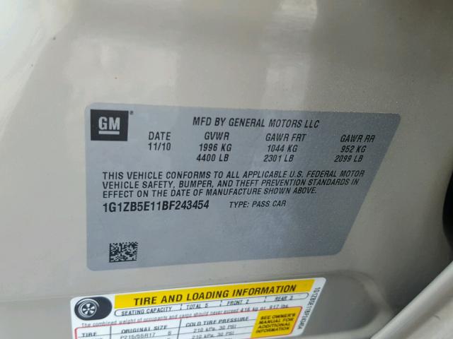 1G1ZB5E11BF243454 - 2011 CHEVROLET MALIBU LS BEIGE photo 10