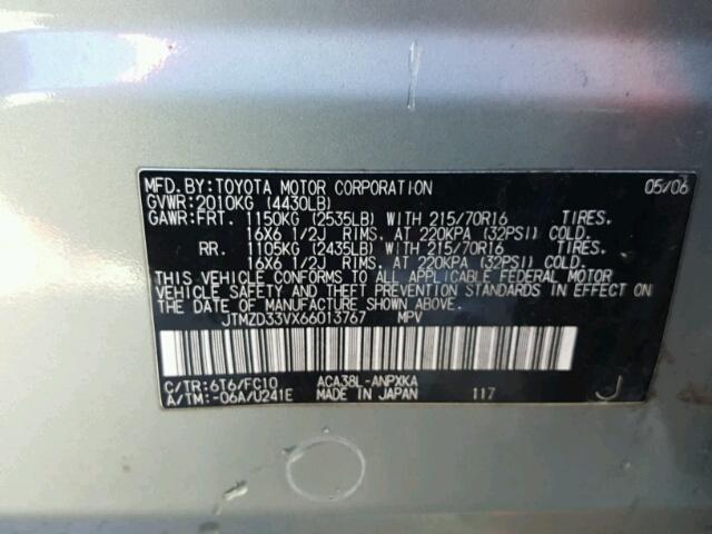 JTMZD33VX66013767 - 2006 TOYOTA RAV4 GREEN photo 10