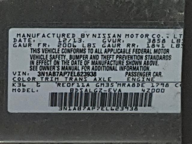 3N1AB7AP7EL623938 - 2014 NISSAN SENTRA S SILVER photo 10