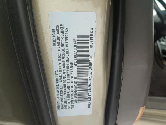 4S3BH6456Y7304169 - 2000 SUBARU LEGACY GT TAN photo 10