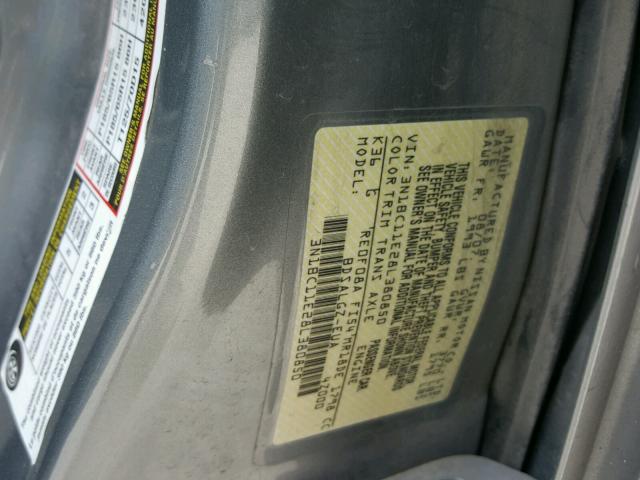 3N1BC11E28L380850 - 2008 NISSAN VERSA S GRAY photo 10