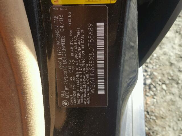 WBAHN835X8DT85689 - 2008 BMW 750 LI BLACK photo 10