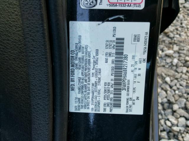 3FAHP0HA6BR217380 - 2011 FORD FUSION SE BLACK photo 10